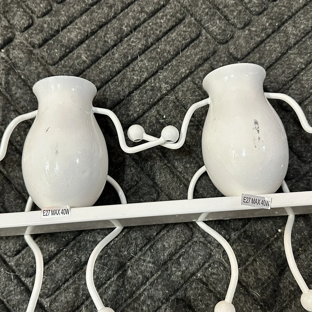 Pair Stick Figure Swing Wall Sconce Lamps 2-Light White Modern Novelty Untested